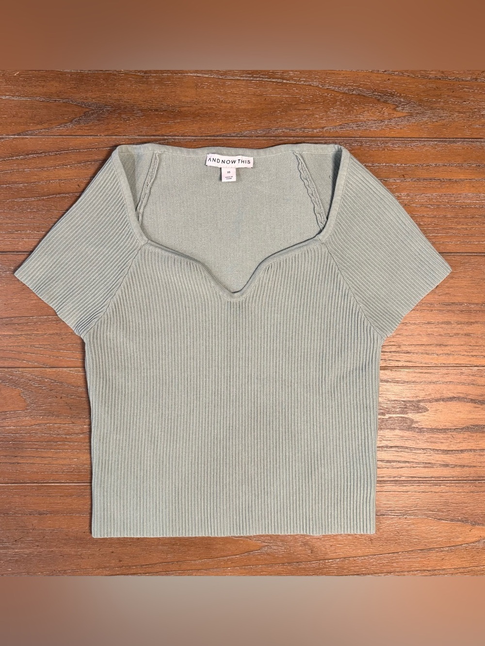 And Now This Sage Ribbed Sweetheart Neck Crop Top #150